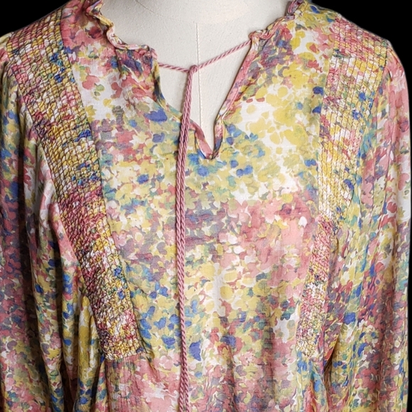 Zac & Rachel Boho Peasant abstract floral rayon blend top medium ♡ - Picture 7 of 9
